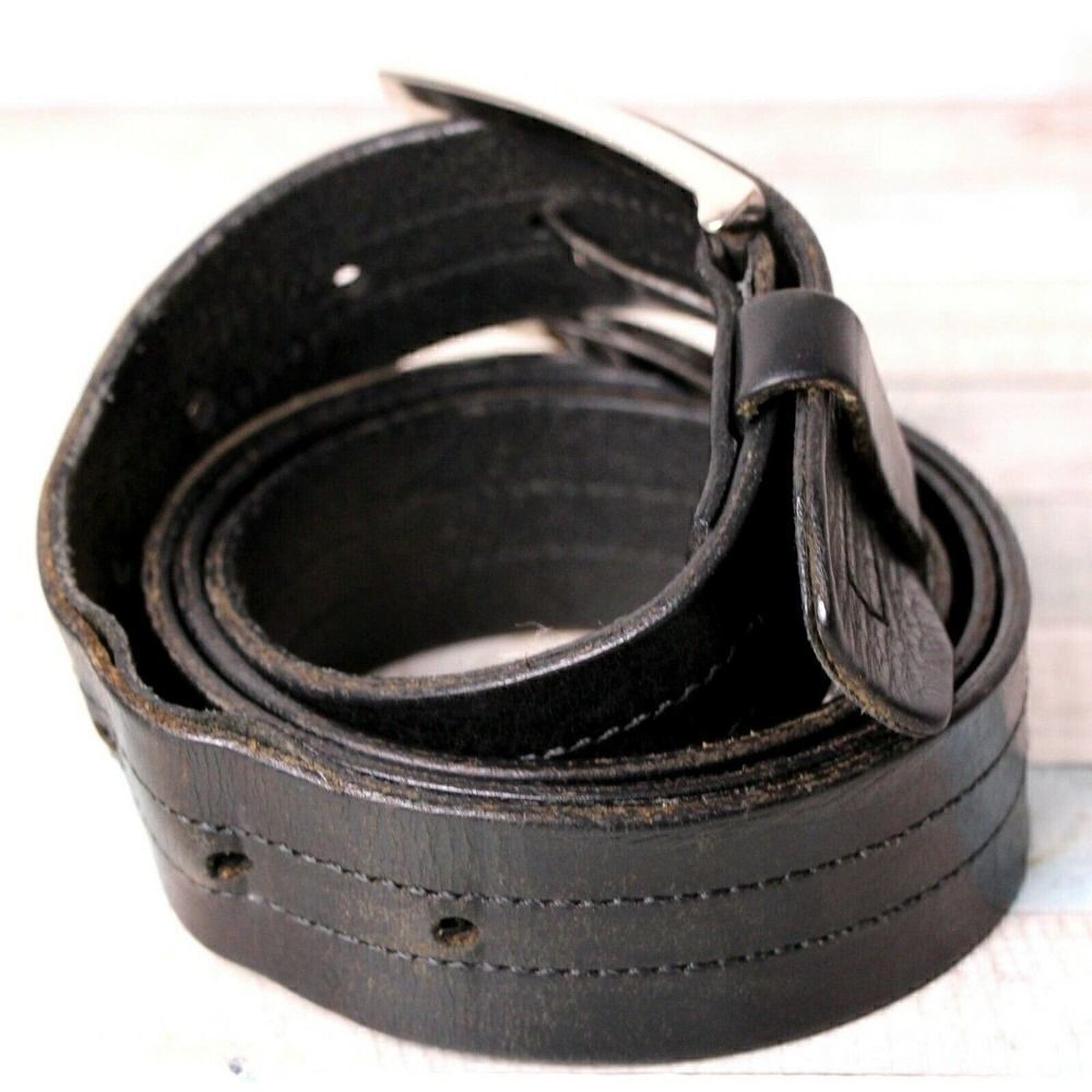 GUATEMALA BLACK GENUINE LEATHER 1.5"Wd STITCHED CASUAL WOMEN'S BELT Sz L (G91 - Picture 4 of 9